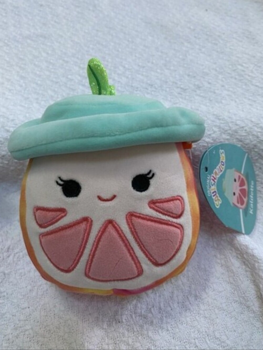 NWT Squishmallows Kaldette The Pink Grapefruit 5" Plush Wearing Blue Hat
